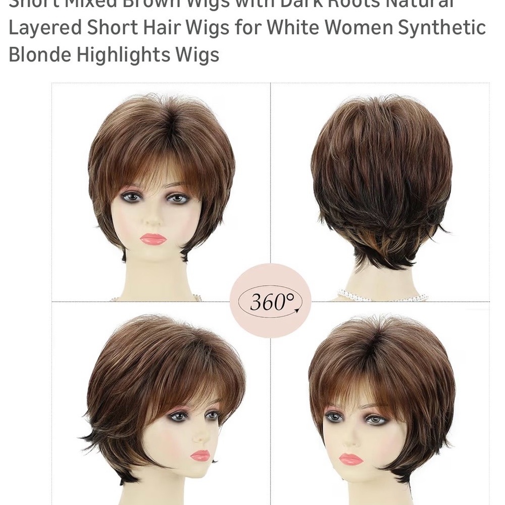 Short Mixed Brown Wig with Dark Roots